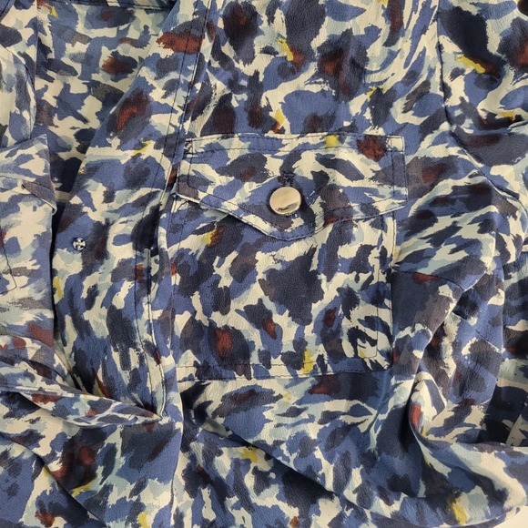 Gerard Darel Paris Dress Size 40 Blue Abstract Print 100% Silk Shirt Dress - Picture 9 of 9